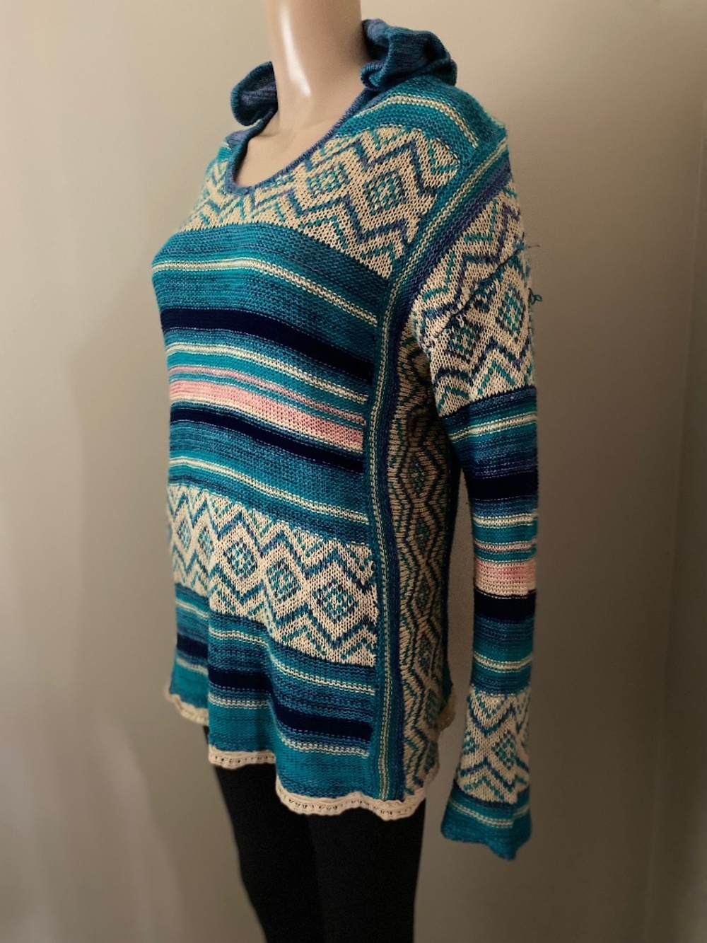 Vintage Wrangler knit fair isle hooded sweater, women’s large
